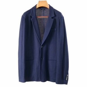 M3-ZJ040【極美品】ジョルジオアルマーニ GIORGIO ARMANI 最高級 黒タグ コットンニット ジャケット ネイビー 48 メンズ