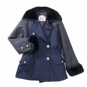 3-SK002 Versace GIANNI VERSARCE gold button wool switch half coat jacket navy / black 40 lady's 