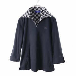 C3-WJ199 バーバリー Burberry BLUE LABEL 襟チェック 7部丈 カットソー トップス ブラック 38 レディース