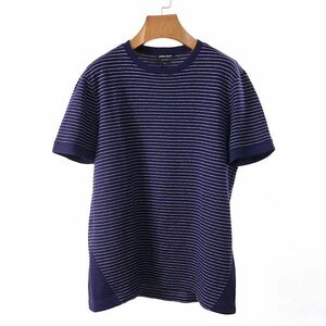 M3-YK138【美品】ジョルジオアルマーニ GIORGIO ARMANI 最高級 黒タグ ウール カットソー Tシャツ ネイビー　ボーダー 50 メンズ