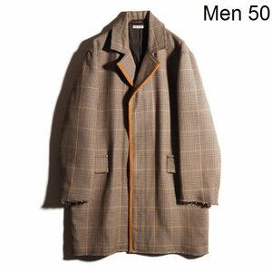 B9014P VMARNI Marni V 19AW кожа трубчатая обводка cut off шерстяное пальто Glenn проверка Brown 50 большой размер осень-зима rb mks