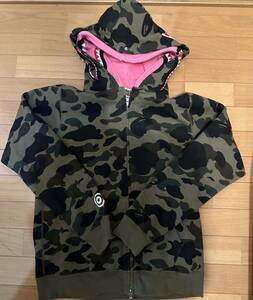 美品　A BATHING APE　アベイシングエイプ ダブルフード シャーク パーカー カモ 迷彩 ピンク　Sサイズ　