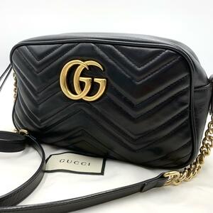 1円●極美品●GUCCI グッチ マーモント チェーンショルダーバッグ キルティング 447632 ブラック/黒 ディスコバッグ レディース ポシェット