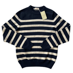 【新品】JOHN SMEDLEY クルーネック ボーダーニット M ネイビー ジョンスメドレー JOHAN カシミヤ Cashmere