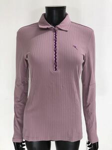 【USED】CHERVO シェルボ ナイロン 長袖 ポロシャツ ロゴ刺繍 パープル系 紫 レディース M ゴルフウェア