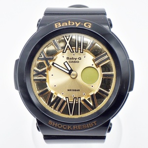C23-284【ジャンク】CASIO カシオ BGA-160-1BJF Baby-G ベビージー ブラック ゴールド文字盤 クォーツ アナデジ ワールドタイム 腕時計