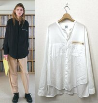 SUNSEA サンシー Exploration Shirt ノーカラーシャツ 3 ホワイト 白 長袖シャツ_画像1