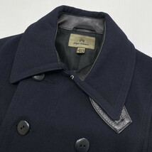 【定価8.3万円】Nigel cabourn ナイジェルケーボン MILITARY PEA COAT ミリタリー Pコート 48 ネイビー 紺 ダブル レザー ピーコート_画像3