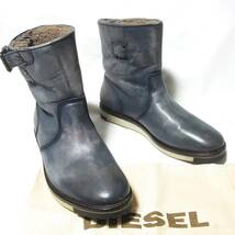 良品 DIESEL ディーゼル D-DAAHGGER 加工レザー エンジニアブーツ 44/28.0cm 28cm◎アンティーク革◎ペコスブーツ_画像1