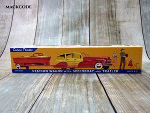 [y5027] postage 300 jpy ~* reissue 40's&50s'STATION WAGON WITH SPEEDBOAT & TRAILER/Binary Art's Corp* inspection Vintage Setagaya Harley Classic 