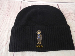 POLO RALPH LAUREN ポロ ラルフローレン ニット帽 ポロベア タグ付き ブラック 449904780003 毛70% カシミヤ30% Made in China