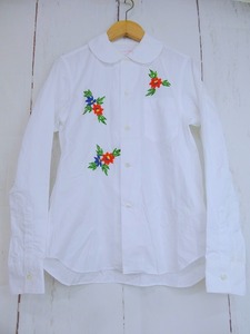 COMME des GARCONS SHIRT 長袖丸衿刺繍シャツ ホワイト 綿100% S W21815