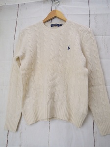 POLO RALPH LAUREN ポロ ラルフローレン ケーブルニット XS 165/88A ホワイト 毛90% カシミヤ10%