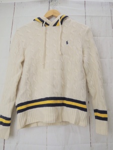 POLO RALPH LAUREN ポロ ラルフローレン フードケーブルニット XS 165/88A クリーム 710758585001 毛90% カシミヤ10% Made in China