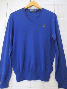 POLO RALPH LAUREN ポロ ラルフローレン Vネックニットソー XS 165/88A ネイビー 0187141LSVNS 綿100% Made in China