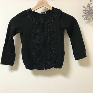 超美品キッズ 女の子 BeBe 上着 110 ジップ アウター 薄手 フラワーリボン 上品 ブラック フォーマル 花柄