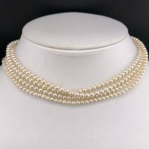 E10-5129 ロングパールネックレス 3.0mm~3.5mm 146cm 24.6g (アコヤ真珠 ロング Pearl necklace SILVER )