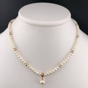 E11-3864 ☆K18☆パールネックレス 4.5mm 42cm 14g ToP 8.0mm K18 ( Pearl necklace SILVER )