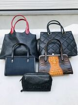 527 crocodile クロコダイル　ostrich トカゲ horse hair 蛇皮　高級レザー　型押しレザー　ヴィンテージバッグ　まとめ売り_画像4