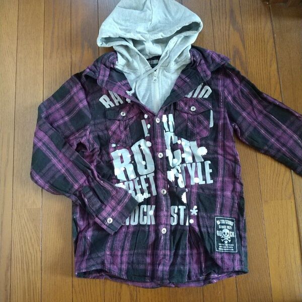 長袖Tシャツ ロンT トップス 重ね着風 パーカー 150