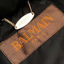 高級 BALMAIN バルマン ラクーンファー付　キルティング 中綿コート ベルト付 M 黒 ブラック 裏地総ロゴ 10-22_画像9