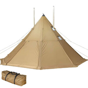 pomolyホットテント　ワンポールテント 4-6人用 3つ煙突穴付き　タープ　薪ストーブ テント　ティピー型テント 軽量 収納袋付き