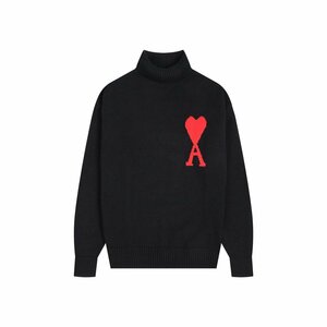 AMI PARIS アミアレクサンドル マテュッシ AMI ALEXANDRE MATTIUSSI ニット セーターコットン 長袖 厚手 ブラック 中古 L JM A