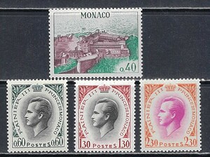 モナコ 1965-6年 #602-4A(NH) 通常4完 / 王宮 レーニエ大公