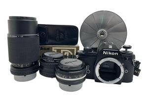 〈カメラ〉Nikon ニコン　ボディ　EM レンズ　3点　フラッシュユニット　BC-7 フィルム　一眼【中古/現状品/シャッター確認済】003846-22 