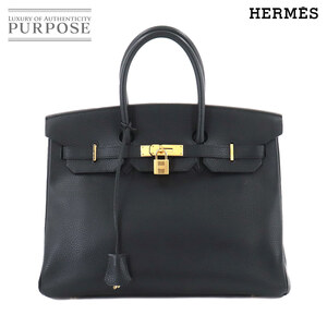 新品同様 エルメス HERMES バーキン35 ハンド バッグ アルデンヌ ブラック □F刻印 ゴールド 金具 Birkin 35 90208476