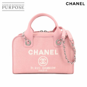 未使用 展示品 シャネル CHANEL ドーヴィル ボーリング 2way ハンド チェーン ショルダー バッグ キャンバス レザー ピンク 90213151