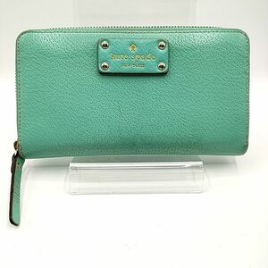 kate spade ケイトスペード 長財布 ミントグリーン系 シルバー金具 ロゴプレート ラウンドファスナー W19.5 H10.5