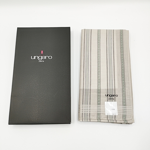 【未使用品】ungaro ウンガロ ハンカチ バンダナ ストライプ グリーン系 メンズ W47 H47