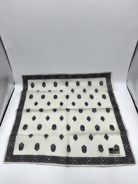 【未使用品】VALENTINO CHRISTY バレンティノ クリスティ ハンカチ バンダナ アイボリー系×パープル×グリーン 綿 コットン100%