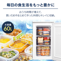 アイリスオーヤマ 冷凍庫 60L 小型 家庭用 静音 省エネ ノンフロン 前開き 温度調節5段階 ホワイト IUSD-6B-W_画像4