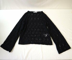 E hyphen world gallery Uネックレースプルオーバー レディース レース 花柄 ブラック 【USED品】10 00114