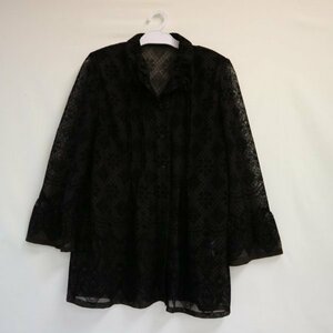 noa-ge ノアジェ レディース ブラウス 花柄 シースルー 肩パッド 黒 ブラック 【USED品】10 00171