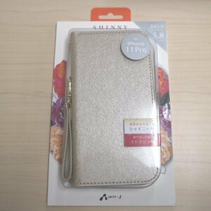 air-J エアージェイ iPhone11 Pro用ケース ゴールド ストラップ付き ブックタイプケース【アウトレット品】21 00095