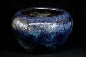 e552 中国古渡 時代物 在銘 底款 海鼠釉 火鉢 手あぶり 横59.5cm 炉均窯 窯変 紫砂 瓶掛 唐物 古玩 中国美術 煎茶道具