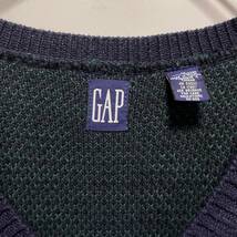 90's OLD GAP ニットベスト コットンニット チェック柄 ブラックワッチ オールドギャップ 古着 vintage ヴィンテージ サイズM ネイビー_画像4