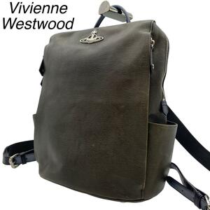 1円●Vivienne Westwood ヴィヴィアン ウエストウッド●リュックサック バックパック レザー オーブ カーキ メンズ A4可