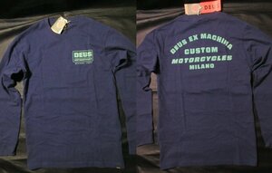 本物正規◆Deus ex Machina デウス◆長袖Tシャツ ヘビーウェイト コットン 青■L■新品ミラノ店モデル アメリカ購入 ロンT IMPACT