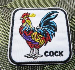 白EU鶏　丸角正方形■激渋 ヨーロッパデザイン　鶏　にわとり　COCK 刺繍ワッペン■ファッション■洋服・衣類・衣服DIY■《幸せアイテム》