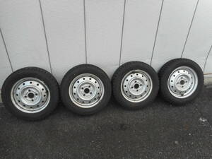 スズキ 純正 スチールホイール 4J 13インチ +45 PCD100-4穴 155/65R13 ダンロップ WINTER MAXX WM01 16年製 8～9分山 スタッドレスタイヤ付