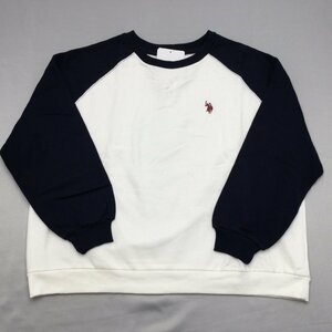 【送料無料】【新品】US.POLO ASSN レディース裏起毛トレーナー(ゆったりタイプ）　　　M　　　ホワイト＊ネイビー★13329