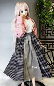 Pure Drop【casual line】■Aラインギャザースカート・6枚はぎ　グレーチェック　 DD・SD・1/３bjd