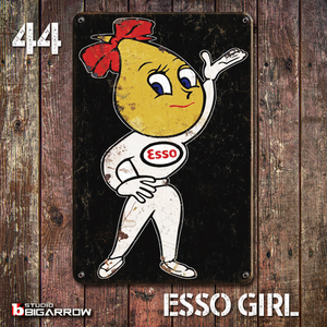 44 ブリキ看板 20×30㎝ ESSO GIRL エッソガール ガレージ スチール アンティーク アメリカンインテリア 世田谷ベース