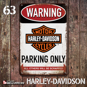 63 ブリキ看板 20×30㎝ HARLEY-DAVIDSON PARKING ONLY ハーレー ガレージ スチール アンティーク アメリカンインテリア 世田谷ベース
