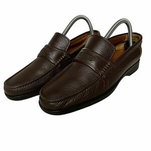 BA396 a.testonia* test -ni Loafer slip-on shoes business shoes 6 approximately 24cm Brown leather original leather type pushed . Italy made 