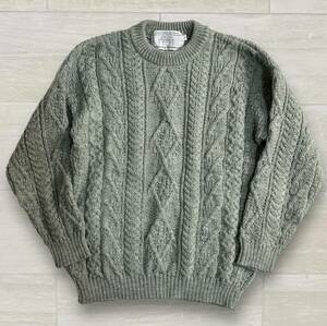 美品【Oldderby Knitwear】オールドダービーニットウェア 英国製 アランニット イギリス製 セーター ウール100% グリーン